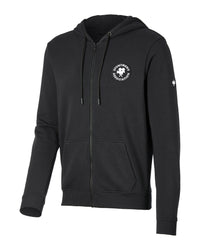STRAUSS Stuntmen's Association hooded sweatjacket in black and white, front view