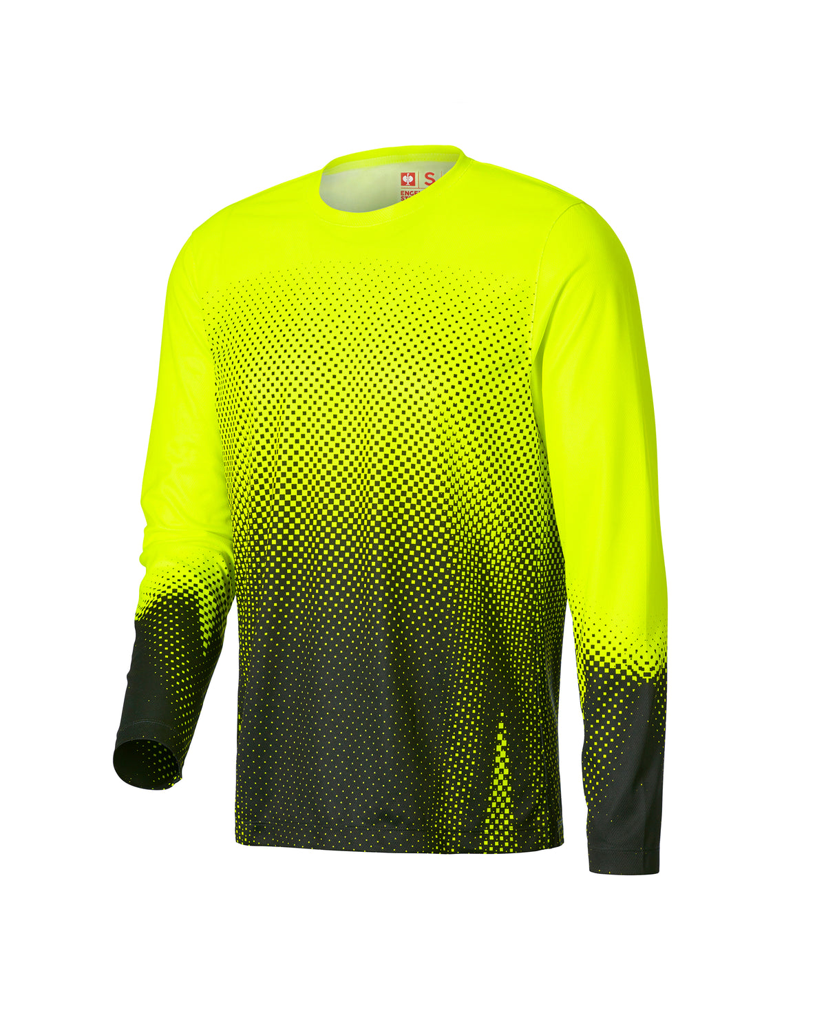 STRAUSS Enhanced Visibility Performance Long Sleeve Shirt e.s.t:aktik in neon yellow and black on a plain product background