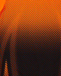 Close-up of neon fabric and reflective trim on STRAUSS Enhanced Visibility Performance Long Sleeve Shirt e.s.t:aktik in neon orange and black