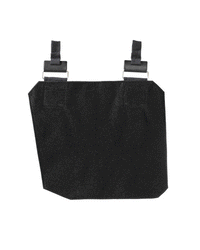 Close-up of pockets, loops, clips, and reinforced stitching on the black STRAUSS e.s.tool concept right-hand large tool bag.
