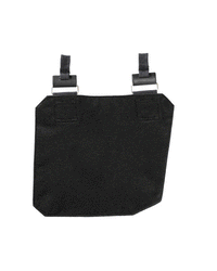 Close-up of pockets, loops, clips, and reinforced stitching on the black STRAUSS e.s.tool concept left-hand large tool bag.
