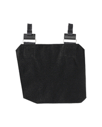Close-up of pockets, loops, clips, and reinforced stitching on the black STRAUSS e.s.tool concept right-hand small tool pocket.