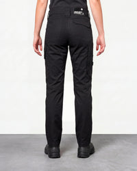 Women's Work Pants e.s.concrete light in black worn by a model, rear view