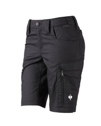 Engelbert Strauss women's e.s. concrete light shorts in black, shown as a clean front product image highlighting the above-knee workwear cut, waistband, and functional pocket placement.