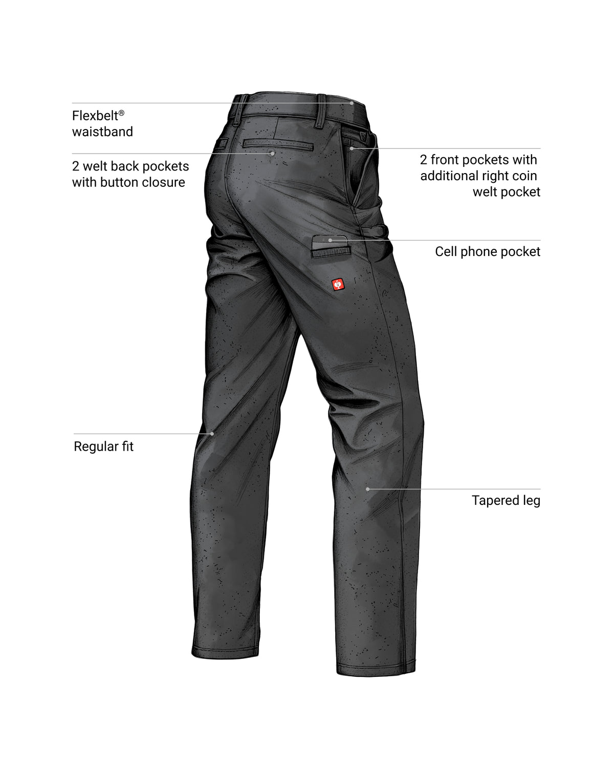 Feature view of Chino Pants e.s.e:pic in black, showing chino fabric and pockets