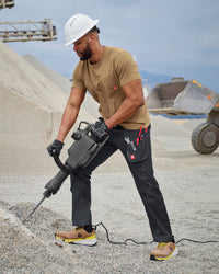 Chino Pants e.s.e:pic in black in use, showing fit and movement