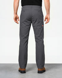 Chino Pants e.s.e:pic in carbon gray worn by a model, rear view