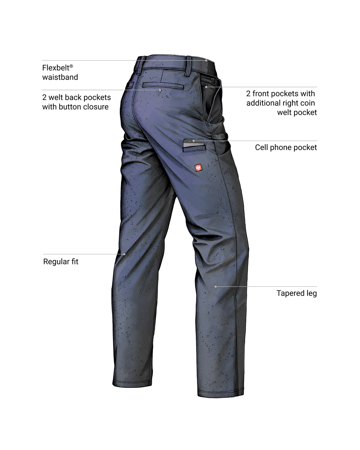 Feature view of Chino Pants e.s.e:pic in nero blue, showing chino fabric and pockets