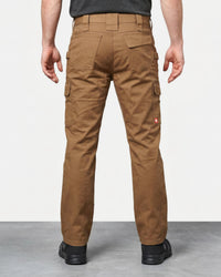 Twill Cargo Work Pants e.s.e:pic in almond brown worn by a model, rear view