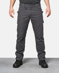 Double Front Twill Cargo Work Pants e.s.e:pic in carbon gray worn by a model, front view