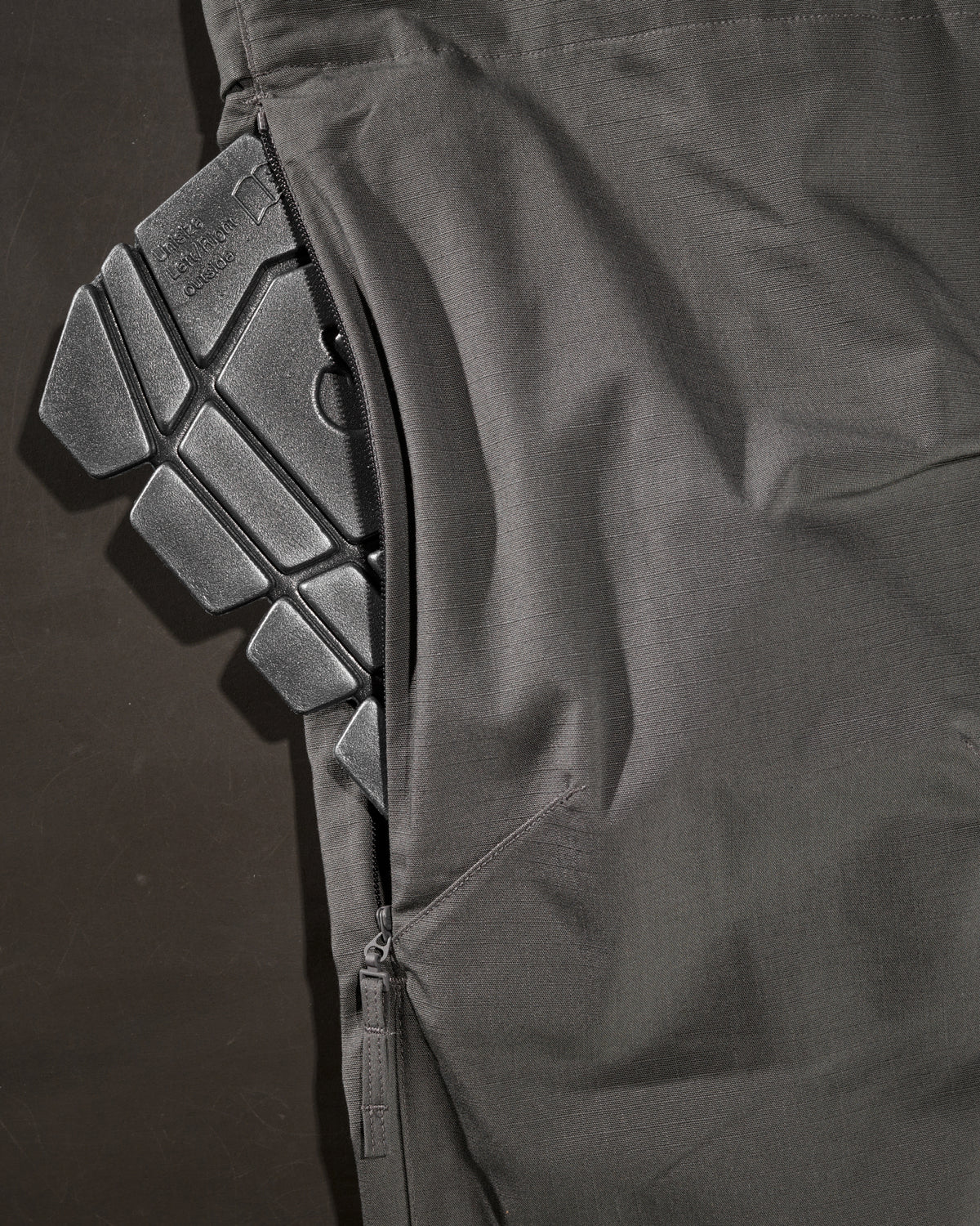 Close-up of cargo pocket details on Ripstop Cargo Work Pants e.s.e:pic in carbon gray