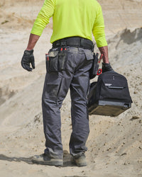 Double Front Ripstop Cargo Work Pants e.s.e:pic in carbon gray shown in an outdoor workwear setting