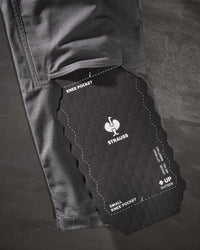 Close-up of knee pad pocket details on Double Front Ripstop Cargo Work Pants e.s.e:pic in carbon gray