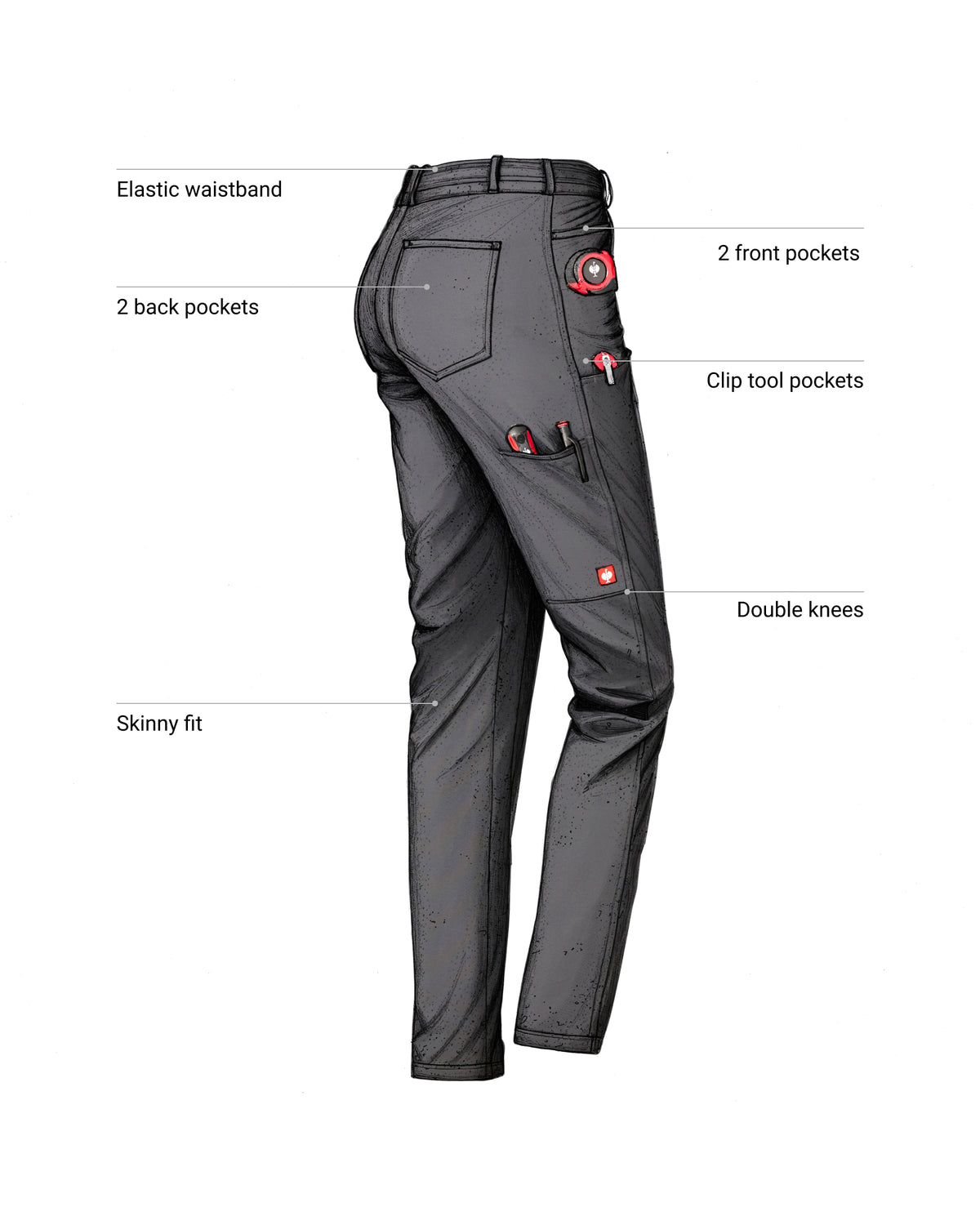 Feature view of Women's Leggings e.s.e:pic in carbon gray, showing stretch fabric and pocket details