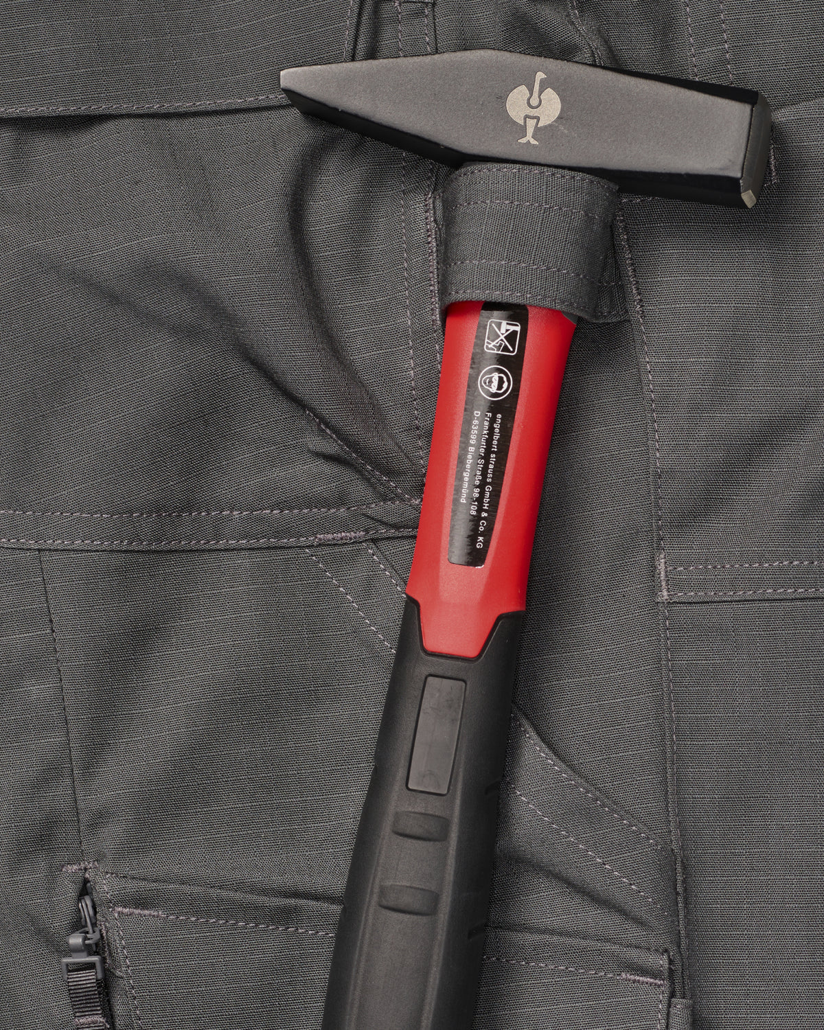 Close-up of reinforced fabric and seams on Women's Double Front Ripstop Cargo Work Pants e.s.e:pic in carbon gray