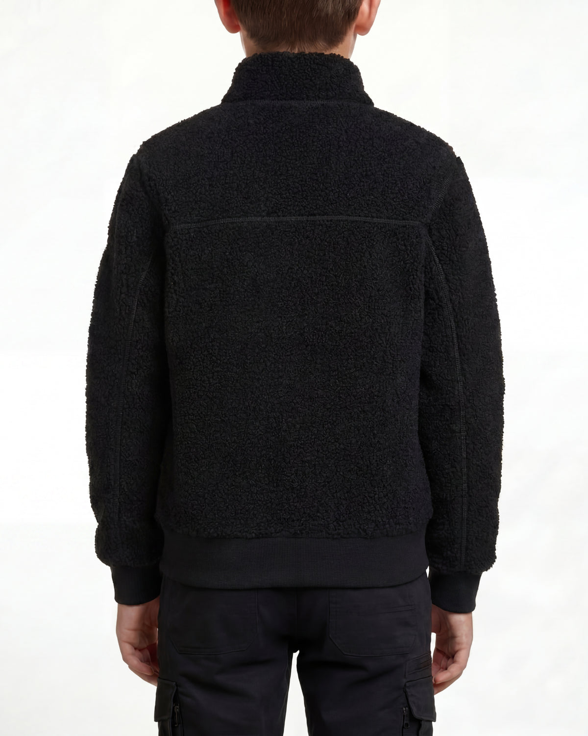 STRAUSS kids' e.s.e:pic sherpa fleece jacket in black worn, back view