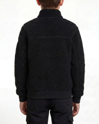STRAUSS kids' e.s.e:pic sherpa fleece jacket in black worn, back view