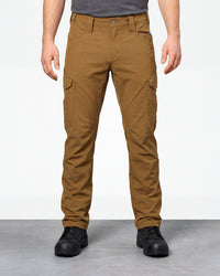 Stretch Ripstop Cargo Work Pants e.s.taktik in desert brown worn by a model, front view