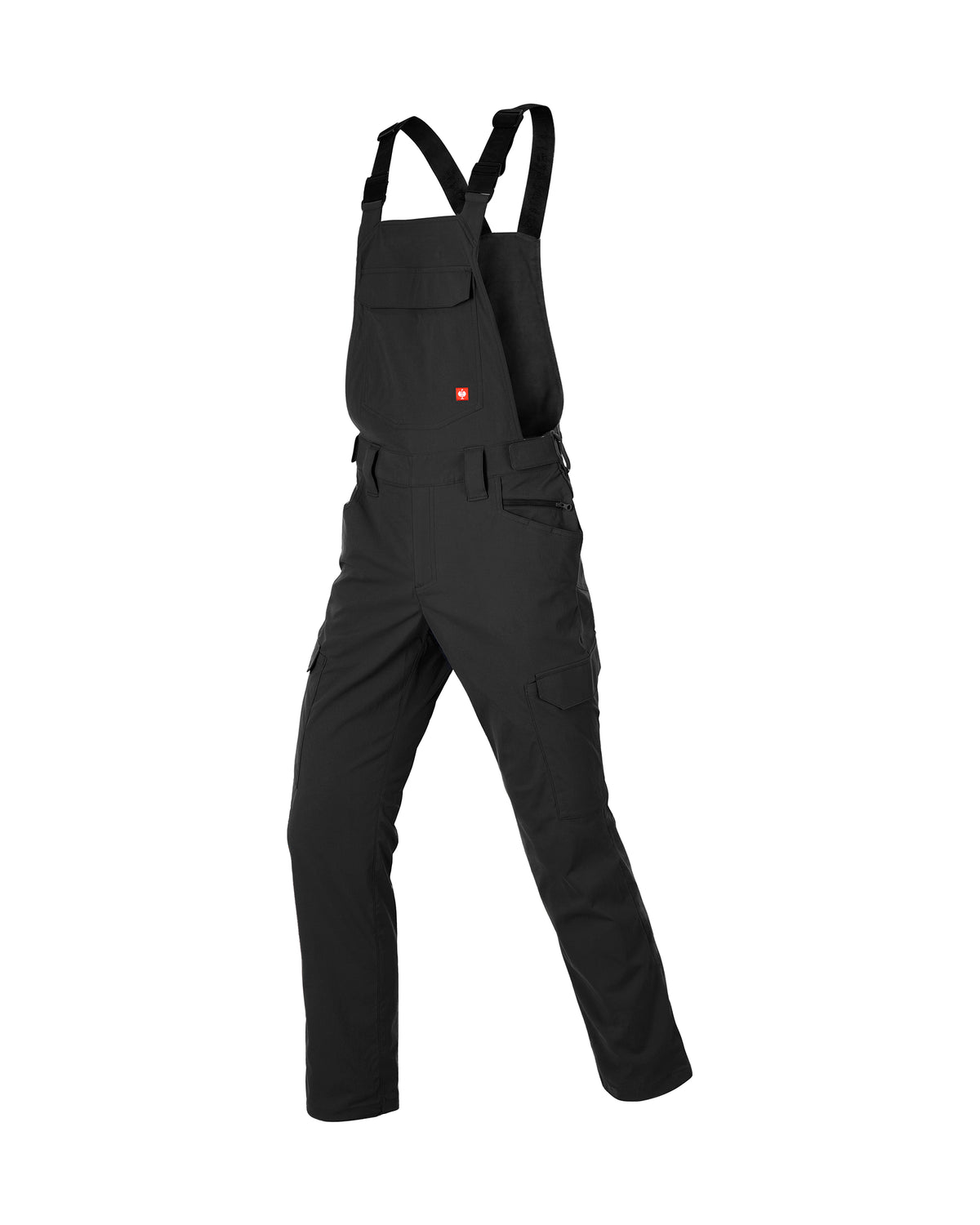 STRAUSS Stretch Ripstop Cargo Work Bib Overall e.s.taktik in black, front view