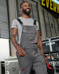 carbon gray STRAUSS Stretch Ripstop Cargo Work Bib Overall e.s.taktik worn on the job