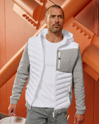 STRAUSS e.s.motion ten hybrid hooded jacket in white melange worn in a work setting