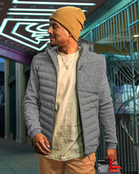 STRAUSS e.s.motion ten hybrid hooded jacket in gray melange in use on the job