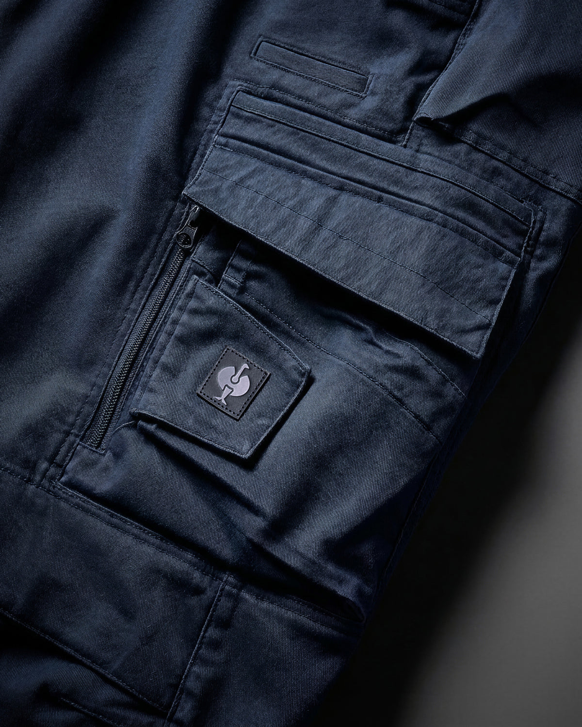 Close-up of cargo pocket details on Cargo Work Pants e.s.motion ten in slate blue