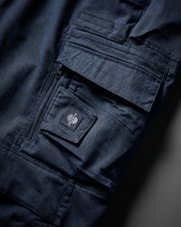 Close-up of cargo pocket details on Cargo Work Pants e.s.motion ten in slate blue