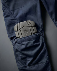 Close-up of knee pad pocket on Cargo Work Pants e.s.motion ten in slate blue