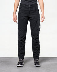 Women's Cargo Work Pants e.s.motion ten in oxid black worn by a model, front view