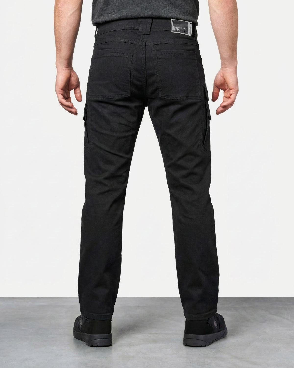 Cargo Work Pants e.s.vintage in black worn by a model, rear view