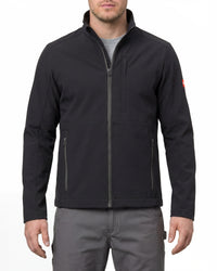 STRAUSS e.s.trail pure softshell jacket in black and carbon gray worn, front view