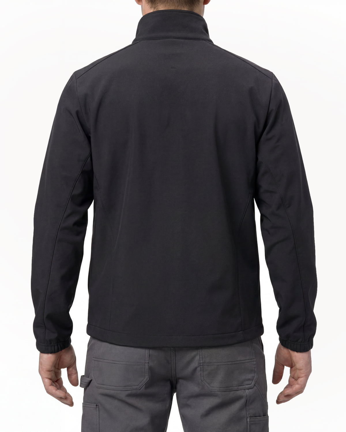 STRAUSS e.s.trail pure softshell jacket in black and carbon gray worn, back view