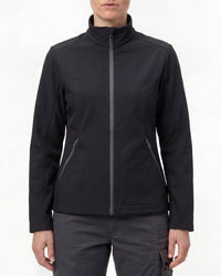 STRAUSS women's e.s.trail pure softshell jacket in black worn, front view