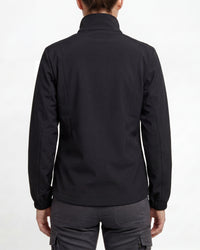 STRAUSS women's e.s.trail pure softshell jacket in black worn, back view