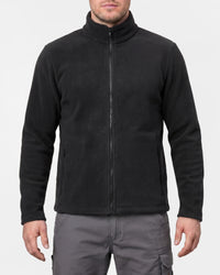 STRAUSS full-zip fleece jacket in black worn, front view