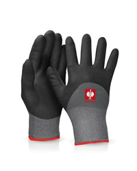 Black and gray STRAUSS evertouch winter nitrile foam gloves with textured palms, fitted cuffs, and reinforced work grip.