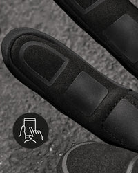Close-up of the palm grip, fingers, and cuff on the black and basalt gray STRAUSS e.s.trail winter gloves.