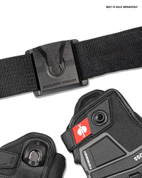 Close-up of the palm grip, fingers, and cuff on the black STRAUSS assembly protection gloves.