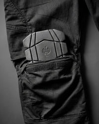 Close-up of the contoured cushioning and flexible shape on the graphite STRAUSS women's ergonomic knee pads.