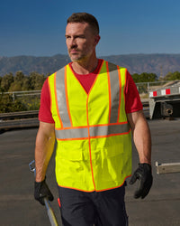 STRAUSS high visibility vest in neon yellow worn for high-visibility work