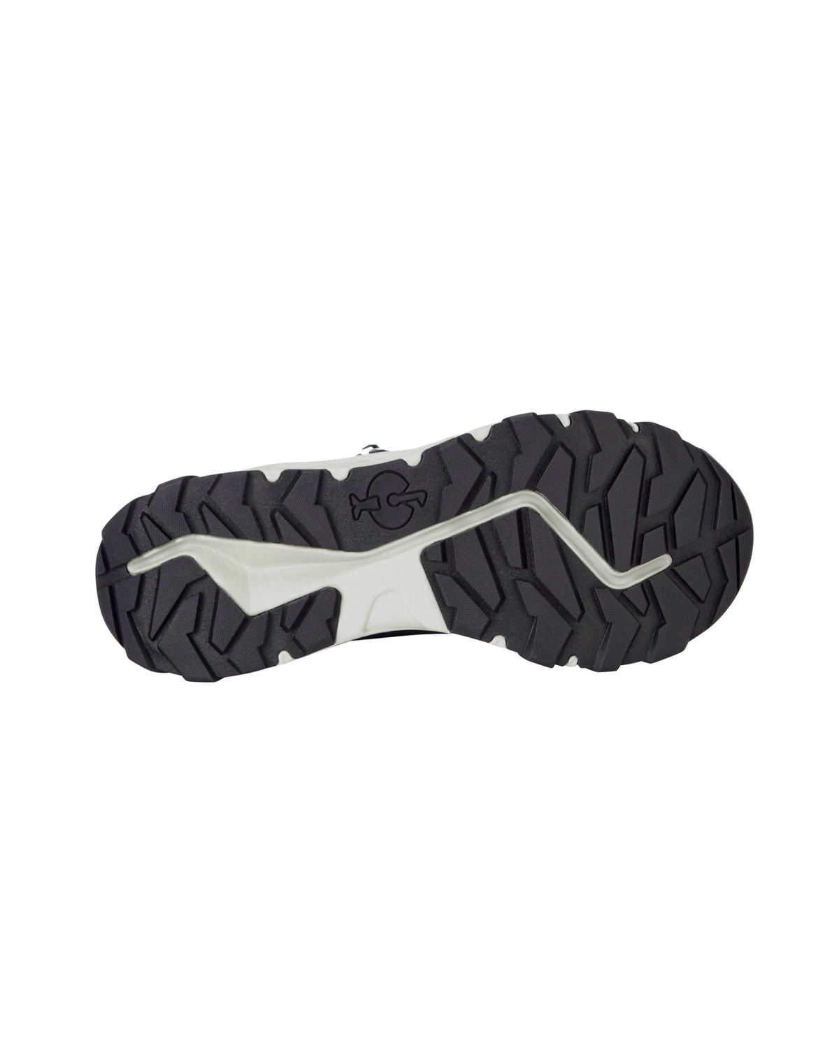 Outsole tread view of the STRAUSS Rimini 6-inch Soft Toe Boot in Black and Crystal gray