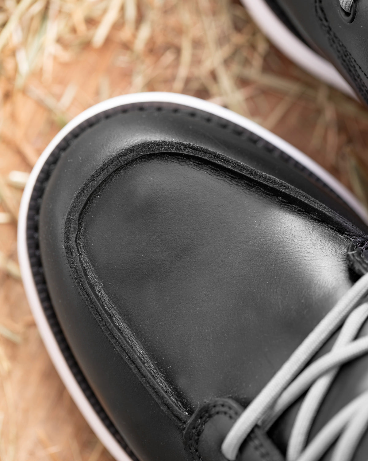 Close-up of the Black Boulder 6-inch Soft Toe Boot soft toe area