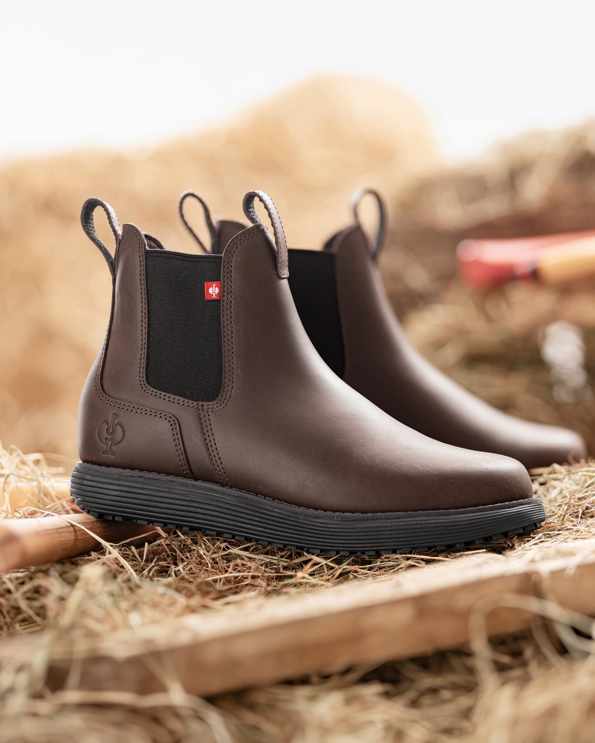 Close-up of the Marsh brown Amarillo 6-inch Soft Toe Chelsea Boot elastic side panel and upper