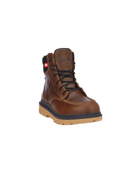STRAUSS Ridgewood 6-inch Soft Toe Boot in Desert brown, front three-quarter view