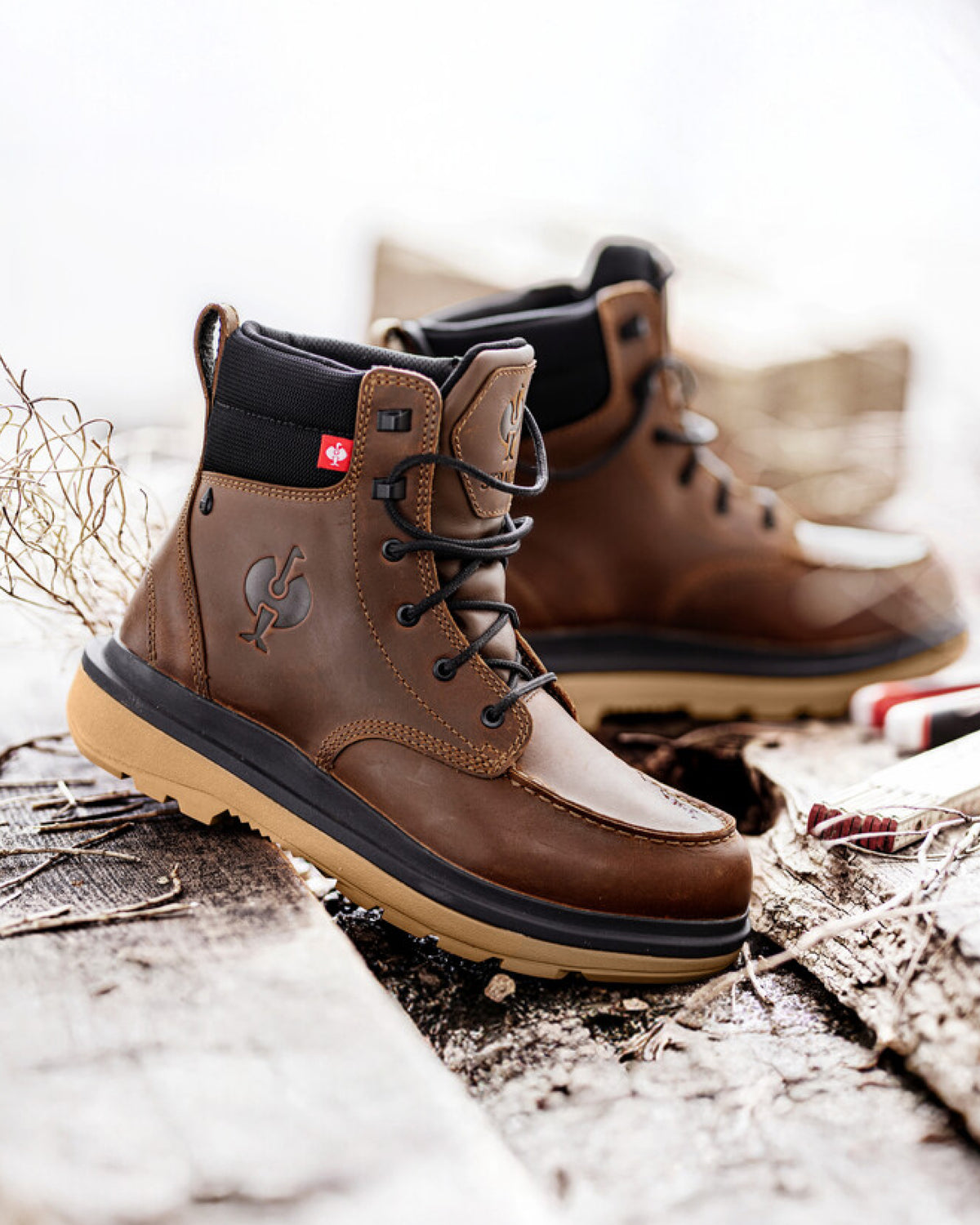 STRAUSS Ridgewood 6-inch Soft Toe Boot in Desert brown with workwear in a jobsite scene