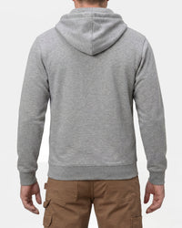 STRAUSS cotton-poly hoodie in gray melange, worn by model, back view