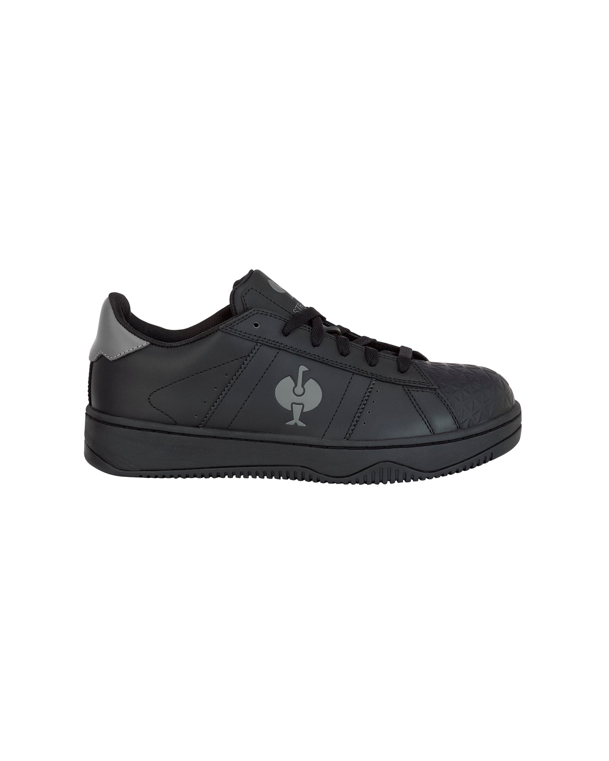 STRAUSS Philly Steel Toe Work Shoe in Black, side profile view