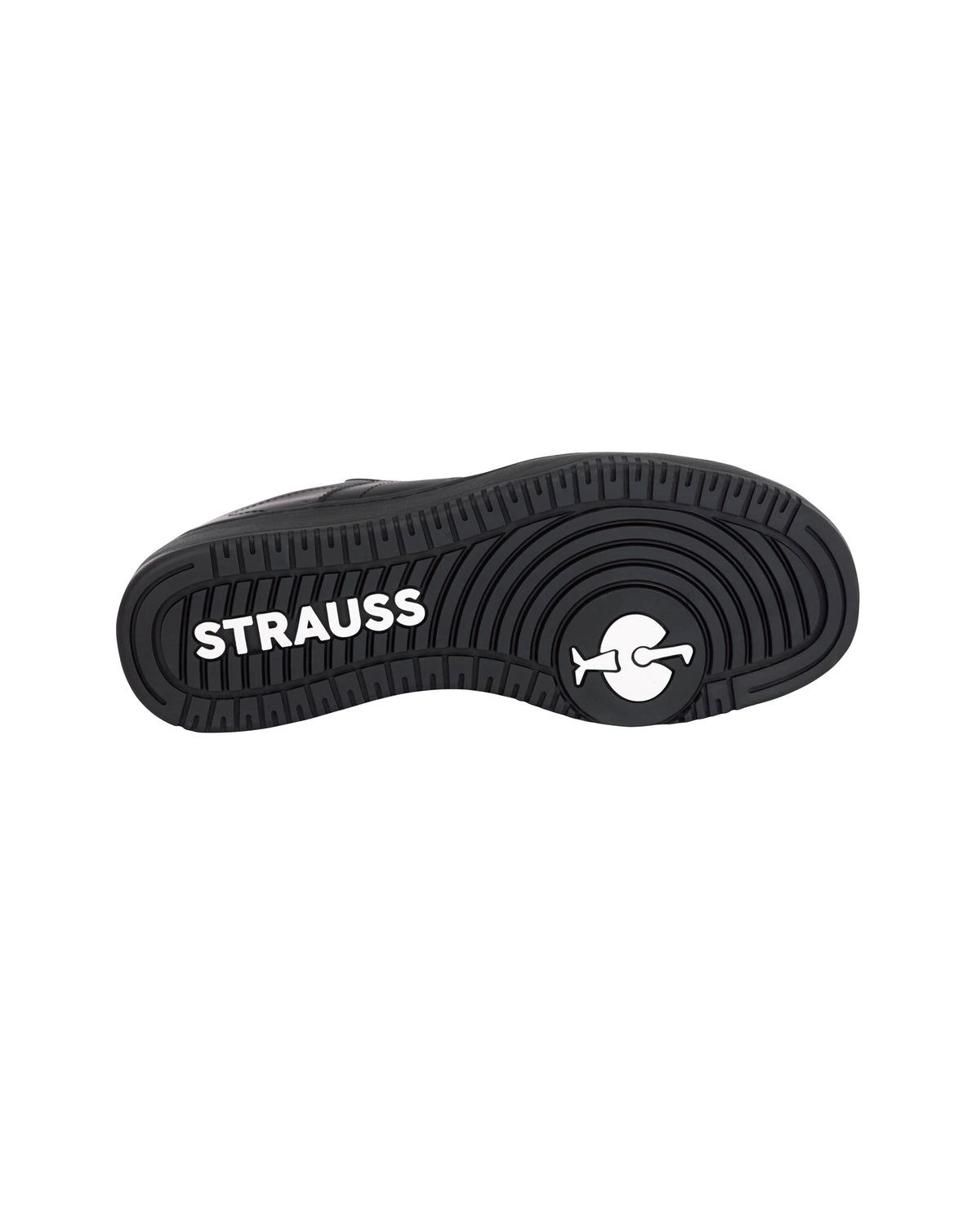 Outsole tread view of the STRAUSS Philly Steel Toe Work Shoe in Black