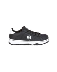 STRAUSS Philly Steel Toe Work Shoe in Black and White, side profile view